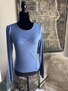 Size M - Sugar Moon Blue Ribbed Long Sleeve Tee w/Side Buttons